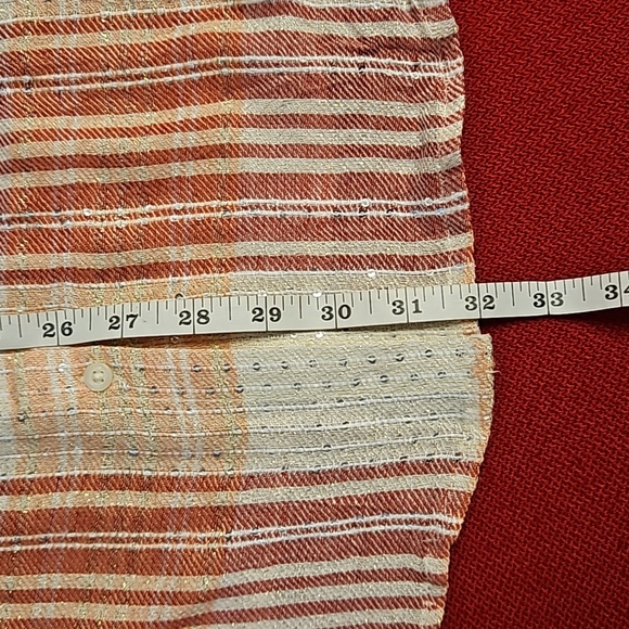 SIMPLY EMMA red pink white plaid silver thread sequin accent button down 3X - Picture 8 of 10